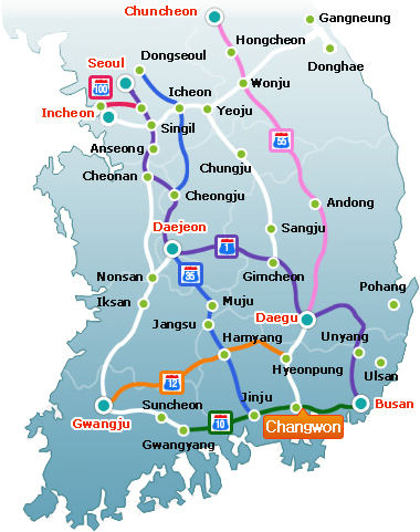 Main national arterials to access to Gyeongsangnam-do