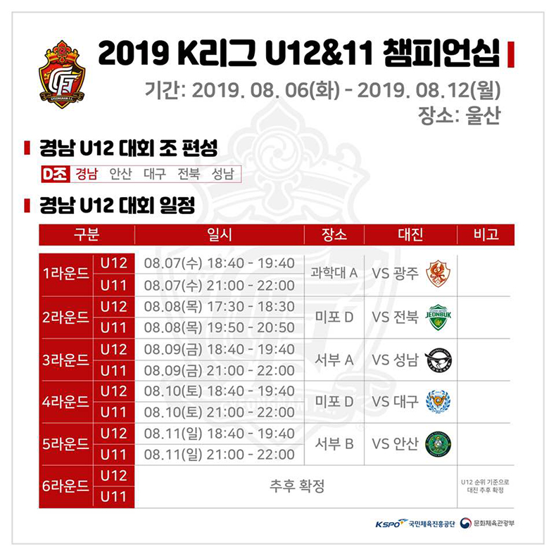 2019 K리그 U12&11 챔피언십 일정

