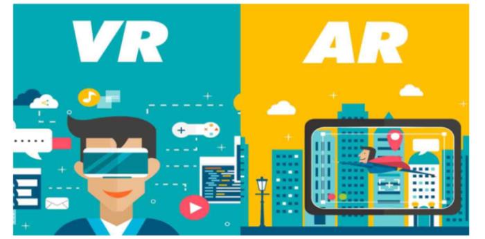 가상현실(VR) 기술과 증강현실(AR) 기술의 차이점 (출처: ‘중소기업 기술 로드맵 2018-2020’, 중소벤처기업부 2017, p. 1)