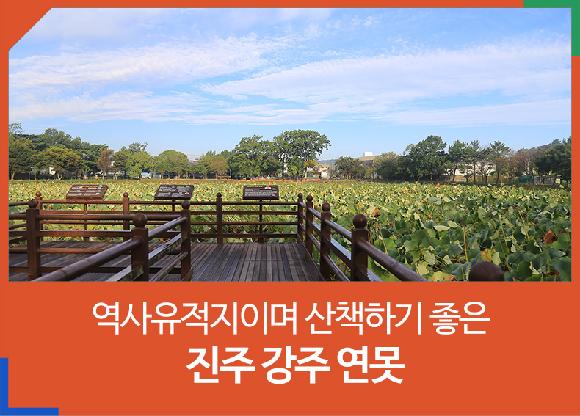 역사유적지이며 산책하기 좋은 진주 강주 연못의 파일 이미지